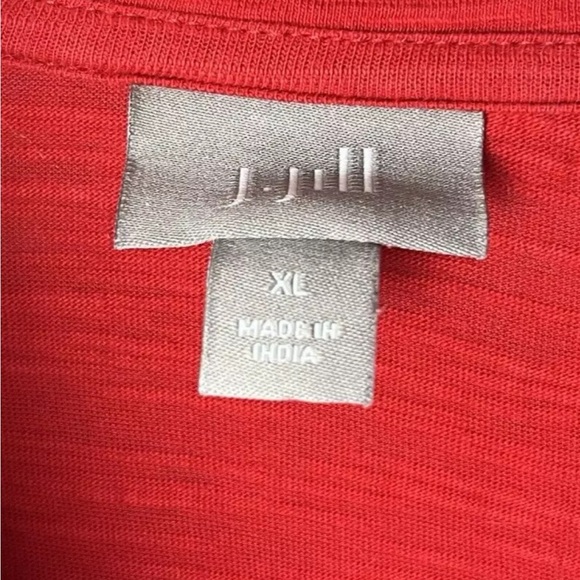 J. Jill Shirt Size XL Tunic Top Embroidered Long Sleeves Red Side Slits Cotton - Picture 7 of 7